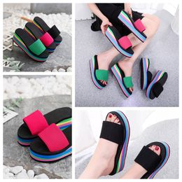 Slippers women's one-sided flip flops herringbone summer rainbow thick sole sandals high heels t outerwear casual beach wear GAI flip-flop outwear eva 36-41