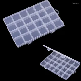 Jewelry Pouches Transparent Plastic Box 24 Divider Compartment For Case F0S4