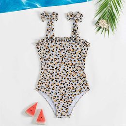 Women's Swimwear Fashionable printed leopard print youth girl swimsuit 5-14 year old children girl one piece swimsuit summer beach swimsuit J240319