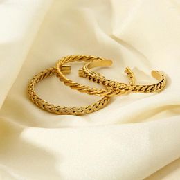 Bangle Stylish 16K Gold Plated Stainless Steel Braided Chain Twisted Cuff Bracelets For Women Waterproof Texture Open