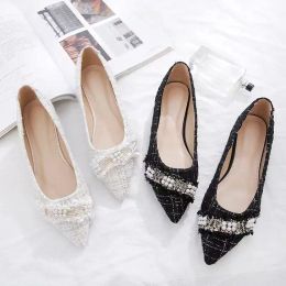 Pumps Shoes for Woman 2023 with Heel White Women's Summer Footwear Pointed Toe Flats Flat Pearl E Free Shipping Offer Spring Stylish A