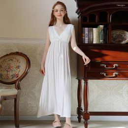 Women's Sleepwear Women Sexy V-Neck Soft Viscose Long Nightdress Summer Sleeveless Ankle-Length Nightgowns Princess Lace Modal Cotton