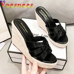 Dress Shoes Fashion Women Wedges Slippers New Designer Weave Outdoor Sandals Summer Hemp Rope Platform High Heels 10CM Home Lady Pumps H240325