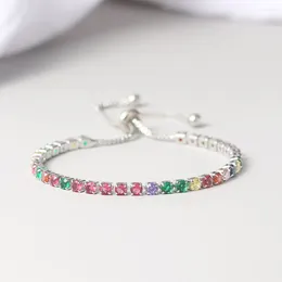 Link Bracelets Bohemian Rainbow Crystal Tennis Bracelet For Girl Women Boho Zircon Bangle Adjustable Jewelry Wholesale Christmas Gifts H039