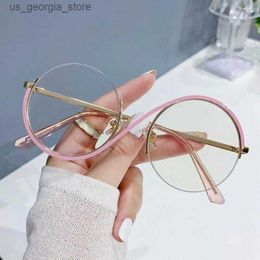 Sunglasses Sunglasses Round Semi-Rimless S Shape Glasses Women Men Big Frame Clear Lens Eyeglasses Optical Eyewear Anti-Blue Light Y240320