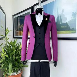 Men's Suits Slim Fit Wedding Men 3 Piece Groom Tuxedo Business Fashion Velvet Peaked Lapel Blazers (Jacket Vest Pants)