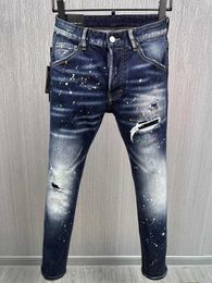 Men's Jeans Colour Spray Paint Hole Scratch Casua Fashion Pencil Pants 9892#