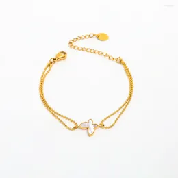Link Bracelets Joolim Jewellery Wholesale High End PVD Waterproof Cute Shell Butterfly Pendant Beads Chain Stainless Steel Bracelet For Women