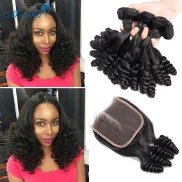 Closure Moxika Indian Fumi Curly Bundles With Closure Middle Part Tight Spiral Curl Remy Double Weft Human Hair Bundles With Closure