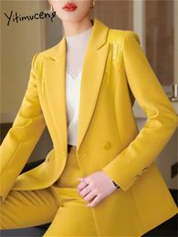 Yitimuceng Solid Office Wear Women 2 Piece Sets Fashion Sequins Long Sleeve Blazers Chic High Waist Flare Pants Suits 240319