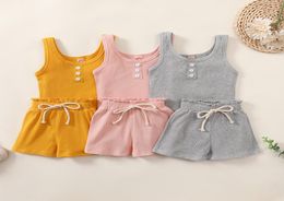 Toddler Clothing Sets Summer Baby Boys Girls Suits Cotton Kids Outfits Children Ribbed Knitted Sleeveless Vest Tops Elastic Wais1609173