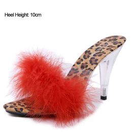 Dress Shoes Shuzumiao Women Sandals 2020 Ladies Summer Slippers High Heels Fashion Leopard Print Fur Flip-flops Large Size 43 H240321