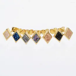Stud Earrings 5Pairs Druzy Stone Gold Plated Rhombic Geometry Piercing Earring For Teen Women Fashion Jewelry Accessories
