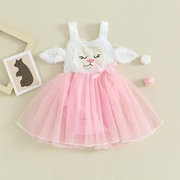 Girl Dresses Baby Girls Summer Romper Dress Sleeveless Bunny Embroidery Tulle Patchwork