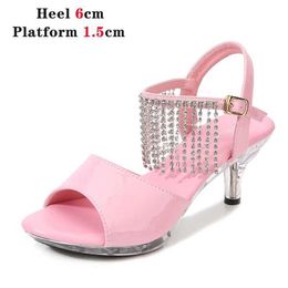 Dress Shoes Stripers Sandals Women Size 43 Thin Heels Fringe Diamonds Chain Summer Colors Peep Toe Sexy Nightclub Party H240321BCFD3A8K