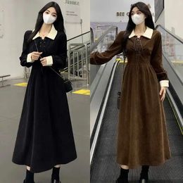 Casual Dresses Plus Size 6XL 150kg Autumn Winter Long Dress Women Holiday Black Sleeve Turn Down Collar Bandage Maxi For