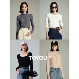 Toyouth Women Bottoming Tees Autumn Long Sleeve Multiple Necklines Slim Stretch T-shirt Comfort Basic Undershirt Tops 240328