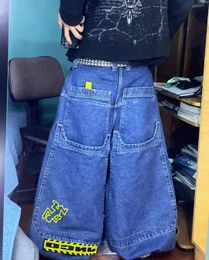 Streetwear Y2K high waist denim JNCO embroidery pattern retro oversize pocket baggy jeans Gothic wideleg pants skateboard 240318