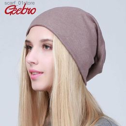 Hats Scarves Sets Geebro Womens Plain Bean Hat Spring Cotton Pure Cotton Beans Suitable for Womens Knitted Bone Hat Womens Black Skull Hat JS293AC24319