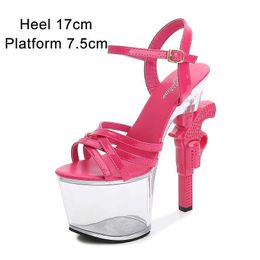 Dress Shoes Fashion Show Artefact Model High-Heeled Women Pistol Heel 17cm Sexy Clear Platform Summer Sandals Strip Pole Dance H240321AYF958SB