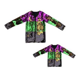 Fancy Mom and Me Cardigan Purple/green/gold Reversible Sequin Long Sleeve Top Mardi Gras Women Coat