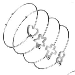 Bangle Stainless Steel Love Cross 8 Character Star Buckle Bangles Bracelets For Women Men Diy Jewelry Accessories 2022 Drop Delivery Dhstr