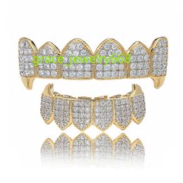 WG354 Brass Mens Hip hop Tooth Jewellery Set 18K Gold Plated Iced Out Teeth Grillz Cubic Zircon Iced Out Diamond Grillz