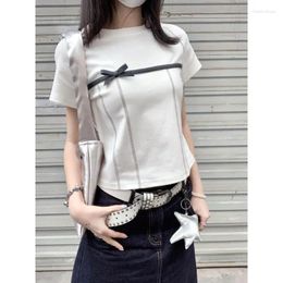 Women's T Shirts Women T-shirt Pure Cotton Bow Short-sleeved Summer Short Design Top Niche Slim Girl Style Trendy College