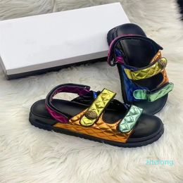 Sandals Platform Slippers Women Stitching Luxury Rainbow Summer Flat Beach Sandal Designer Slides Flat Shoes Eagle Head Diamond Hook Loop Buckle