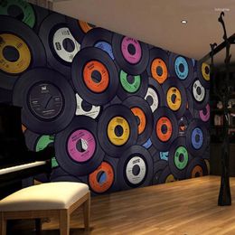 Wallpapers Restaurant Clubs KTV Bar Modern Personality 3D Wall Mural Po Wallpaper Colour Circle Cartoon Home Decor Papel De Parede Fresco