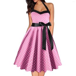 Casual Dresses Plus Size For Women Party Polka Dot Pritned Strapless Waist Skirt Vintage Hanging Neck Dress Summer