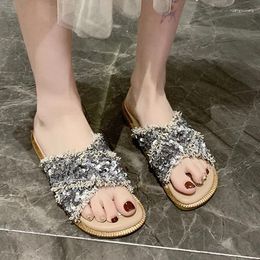 Slippers Flats Bling Women Casual Cozy Shoes Walking Dress Flip Flops Sandals 2024 Summer Beach Slingback Slides Mujer