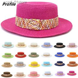 Wide Brim Hats Bucket Hats LTI Colourful Beach Hat New Size Adjustable Mens and Womens Colourful Sun Hat Str Hat Flat Top Macaron ColorC24319