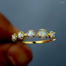 Cluster Rings Gold Colour Real Opal Stone Ring For Women Girl Birthday Party Gift Shining Fashion Charm Fine Jewellery Drop Wholesale