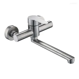 Bathroom Sink Faucets L69A Wall Mounted Kitchen Faucet Stainless Steel Tube Tap Water Easy Use