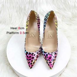 Dress Shoes 2023 New Colorful Leopard Print High Heels 10CM Womens Party Pumps Fashion Pointed Toe Career Single Wedding StilettosXUNJ H240321