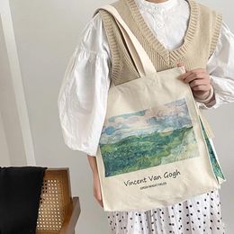 Shopping Bags Extra Thick Canvas Female Shoulder Bag Vintage Oil Painting Zipper Books Handbag Large Tote For Women