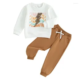 Clothing Sets Toddler Boys Thanksgiving Outfits Letter Print Long Sleeve Sweatshirts Solid Colour Pants Baby Girl 2Pcs Clothes Set