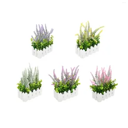 Decorative Flowers Artificial Flower Potted Plant In Picket Fence For Indoor Window