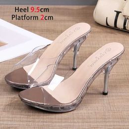 Dress Shoes Transparent Perspex High Heeled Women Sandals 2022 New Summer Slippers Clear Platform Round Toe Pumps Wedding Sexy Jelly H2403253