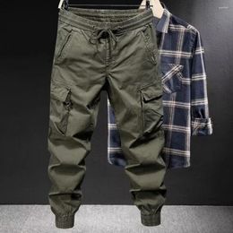 Men's Pants Loose Straight Drawstring Cargo With Elastic Waist Multi Pockets Ankle-banded Design For Daily Sports