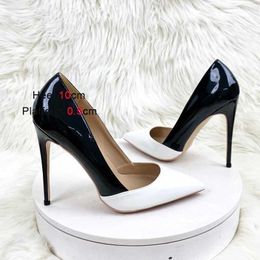 Dress Shoes Black White Mixed Colors High Heels 2023 New Sexy Women Pointed Toe Pumps 12CM Stiletto Party Spring And AutumnQIKU H240321