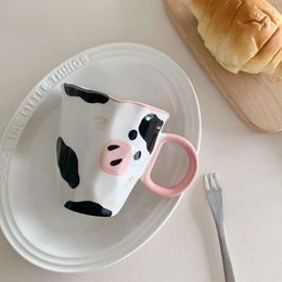 Mugs Handdrawn Cow Cup Cute Ceramic Mug Cartoon Home Girl Water Little Birthday Valentine's Day Gift Box Packaging Drinkware