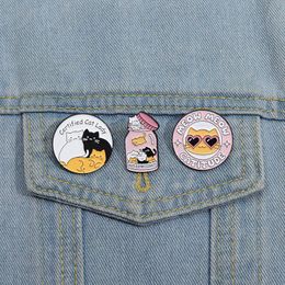 Creative Funny Animal Cat Enamel Pins Bottle Cute Cartoon Kitten Lapel Badge Brooches Backpack Clothes Jewellery Gift for Friends