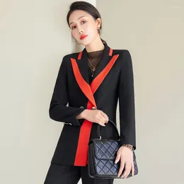 Women's Two Piece Pants One-Piece/Suit Work Clothes Sales Manager Long Sleeve Suit Female Business Wear Spring And Autumn Coat Stitching