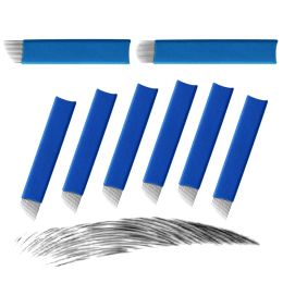 Needles 100 PCS blue Permanent Makeup Manual Eyebrow Tattoo Needles Blade For 3D Embroidery Microblading Tattoo Pen Machine