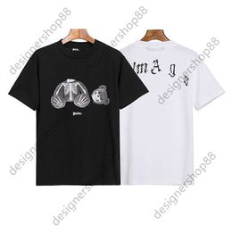 Tik Tok influencer same brand pure cotton black white Bone Skull Head Broken Bear Letter Short Sleeve T-shirt for Men and Women Couple Loose Fashion