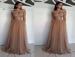 Floor Length Aline Off Shoulder Appliques Tulle Prom Party Dresses Tulle Sexy Party Dress s2595462