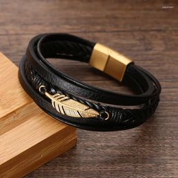 Charm Bracelets Clearance Sale Punk Stainless Steel Men Bracelet Magnetic Clasp Braided Mutilayer Leather Wrapping Bangles Man Jewellery