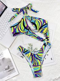 Women's Swimwear Asymmetric Printed Monokini One Piece Swimsuit Women Female High Leg Cut Bather Bathing Suit Swim K4437